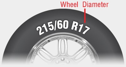Wheel diameter number on tire sidewall